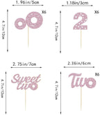24 Pcs Sweet Two Cupcake Toppers Donut Party Decorations Picks Two Cake Decoration for 2st Theme Birthday Party Baby Shower Supplies（Pink）
