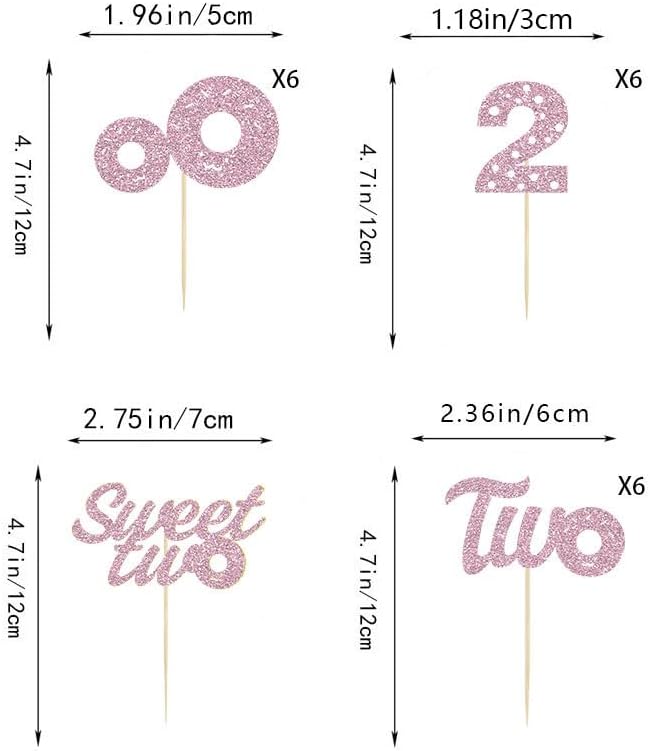 24 Pcs Sweet Two Cupcake Toppers Donut Party Decorations Picks Two Cake Decoration for 2st Theme Birthday Party Baby Shower Supplies（Pink）