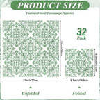 16 Pcs 8 Styles Decoupage Napkins, Sage Green Floral Paper Napkins Chinoiserie Decorative Cocktail Napkin Pretty Printed Cocktail Paper for DIY Crafting Furniture Decor Birthday Party Baby Shower