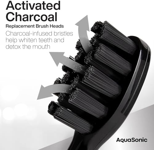 AquaSonic Genuine Standard Replacement Brush Heads | for Normal & Sensitive Teeth | Compatible with Many AquaSonic Toothbrush Handles (2 Pack Black)
