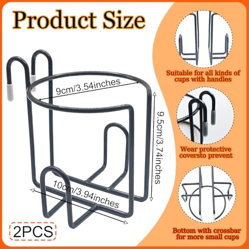 2 Pcs Updated Shopping Cart Cup Holders, Reusable Anti-Spill Hanging Drink Mounts Portable Coffee Bottle Metal Racks with Bottom Bar for Shopping Carts, Grocery Carts, RV Travel, Rolling Carts