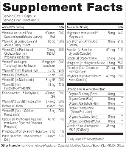 NATURELO One Daily Multivitamin for Women 50+ (Iron Free) - Menopause Support for Women Over 50 - Whole Food Supplement - Non-GMO - No Soy - 60 Capsules - 2 Month Supply