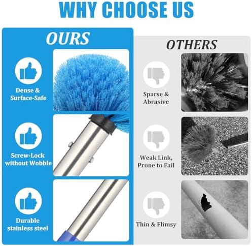 Cobweb Duster with Extension Pole - 4 FT Lightweight Stainless Steel Extendable Duster Ceiling Fan Duster for High Ceilings, Medium Stiff PET Bristle Spider Web Brush for Indoor/Outdoor Cleaning