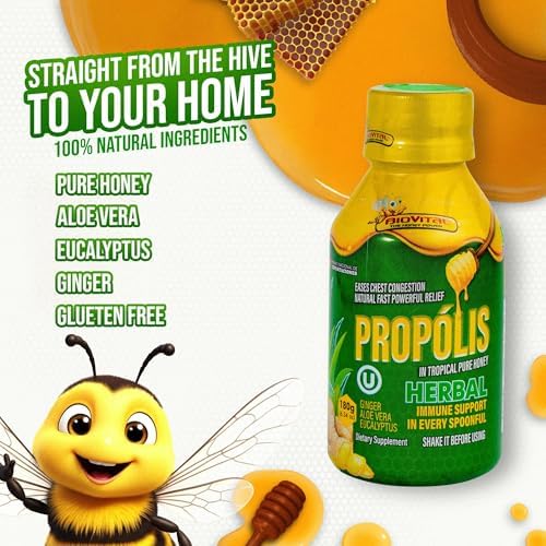 Natural Propolis Cough Syrup for Adults, Immune Support Booster with Bee Honey Extract, Herbal Throat Soothing, Natural Ingredients and Plant Extracts