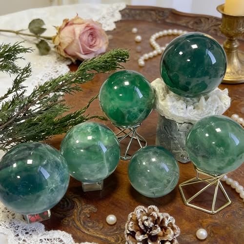 Aiercrystal Natural Stone Crystal Sphere Feng Shui Home Decoration Ball Positive Energy Scrying Orb for Meditation Tool for Spiritual Space Purification Globe Diameter 4-5cm Green Fluorite Sphere