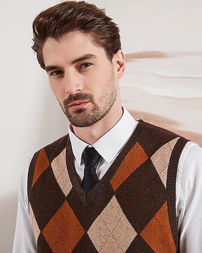 Kallspin Men's Argyle Vest Sweater Wool Blend V-Neck Sleeveless Pullover Sweater