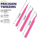 SIVOTE Volume Lash Tweezers for Eyelash Extensions – Professional Stainless Steel Straight & Curved Tips – Precision Lash Extension Tweezers Set for Volume & Classic Lashes (Pack of 3, Pink)