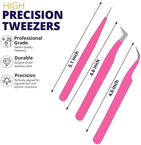 SIVOTE Volume Lash Tweezers for Eyelash Extensions – Professional Stainless Steel Straight & Curved Tips – Precision Lash Extension Tweezers Set for Volume & Classic Lashes (Pack of 3, Pink)