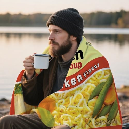 Noodle Soup Chicken Flavor Ramen Blanket, Noodle Blanket, Funny Instant Ramen Noodle Gift Soft Cozy Lightweight Flannel Blanket Plush Throw Blankets for Couch Sofa Bed (60"x50")