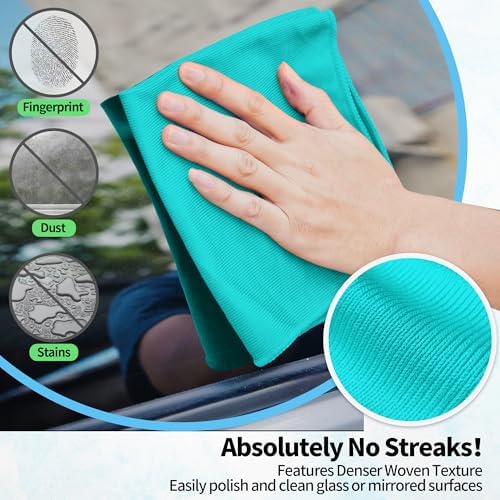 Microfiber Cleaning Cloth - 10 Pack Glasses Cleaning Cloth, 16" x 14" Window Cleaning Rags, Streak Free Lint Free Polishing Cloths Wipes for Eye Glass, Stainless Steel, Windshield, Turquoise