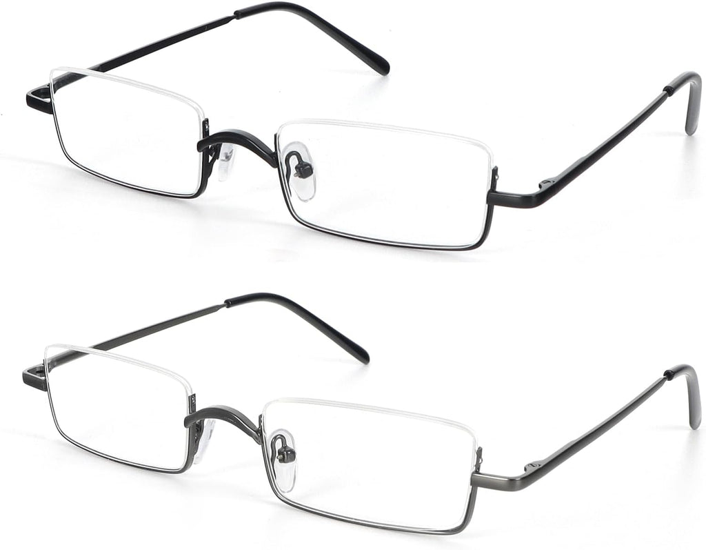 2 Pairs Half Reading Glasses Square Semi Rimless Readers Metal Frame for Men and Women