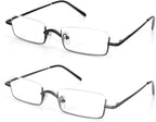 2 Pairs Half Reading Glasses Square Semi Rimless Readers Metal Frame for Men and Women
