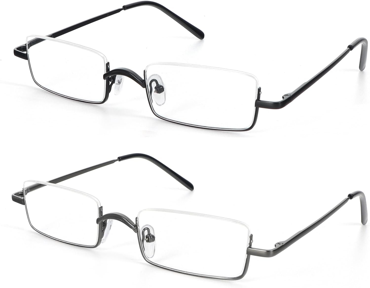 2 Pairs Half Reading Glasses Square Semi Rimless Readers Metal Frame for Men and Women