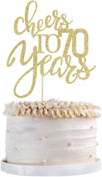 Gold Glitter Cheers to 70 years Cake topper, Happy 70th Birthday Cake Decorations,Perfect for 70 Years Cake Decorating,Wedding/Anniversary Party Decorating supplies.