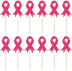 Gyufise 24Pcs Ribbon Breast Cancer Awareness Cupcake Toppers Glitter Pink Ribbon Fight Hope Believe Breast Cupcake Picks for Pink Ribbon Breast Cancer Party Cake Decorations Supplies Rose Red