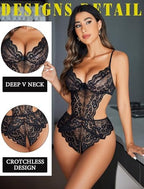 Avidlove Women Lingerie Lace Bodysuit Teddy Lingeries V Neck Cut Out One Piece Mini Babydoll