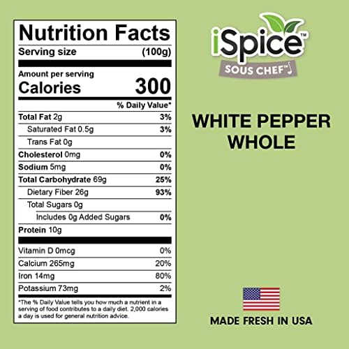 iSpice Whole White Peppers Spices and Seasonings for Cooking, 7.3Ounce White Peppercorns Seasoning, Fine And Gluten Free Whole pepper white Seasoning (208g-Pack Of 1)