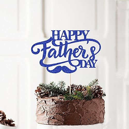 Happy Father's Day Cake Topper,Love Father Best Dad Cake Pick Super Dad Party Decorations,Beard Signs,Happy Birthday Dad ，Father's Day Theme Men Birthday Party Supplies(Royal Blue Glitter)