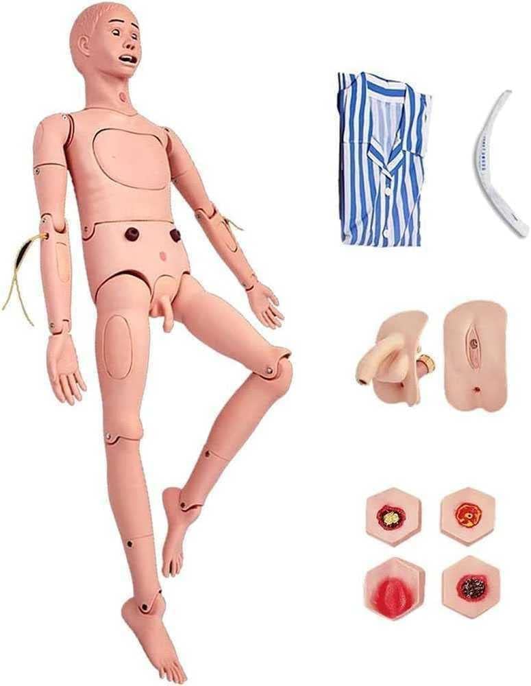 PVC Patient Care Manikin, 5.7ft Life Size CPR Simulator, Geriatric Human Wound Mannequin, with Interchangeable Genitals, for Medical Training Skills