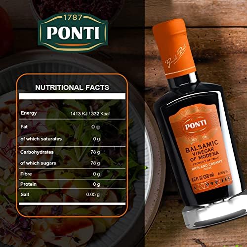 Ponti Rich & Creamy Balsamic Vinegar of Modena - Made for Rich Density and Lingering Flavor - Delizioso Paired with Greens, Fruitsalads, and Vanilla Ice cream - Delight with Cocktails - 8.5Fl.Oz