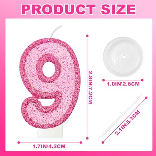 Pink Glitter Number Cake Candle, Sparkly Dual-Tone Pink Cake Topper for Decorative Display