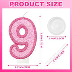 Pink Glitter Number Cake Candle, Sparkly Dual-Tone Pink Cake Topper for Decorative Display