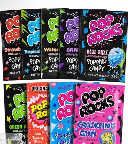 Pop Rocks (9 Pack) -9 Individually Wrapped Packets of Pop Rocks Candies - 9 Assorted Flavors of Crackling Popping Candys