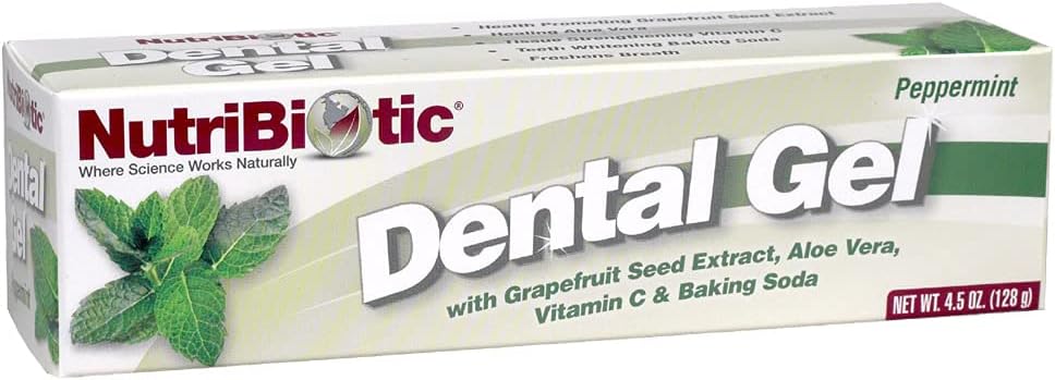 NutriBiotic – Dental Gel, Golden Peppermint, 4.5 Oz | with GSE, Aloe, Vitamin C & Baking Soda | Vegan, Biodegradable & Free of Fluoride, Gluten & Sodium Lauryl Sulfate / SLS