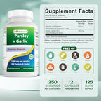 Best Naturals Parsley and Garlic 1000 mg per Serving 250 Vegetarian Capsules. Gluten Free and Non-GMO.