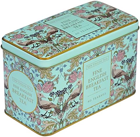 New English Teas Song Thrush and Berries Tea Tin in Green with 40 English Breakfast Teabags
