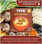 Tsubi Soup Freeze-Dried Japanese Miso Soup Packets - Instant, Vegan, Easy Mix, Gluten & MSG-Free, and Flavorful - Ready in Seconds -Made in Japan - Red Miso (Spicy Mushroom) - 4 Packs