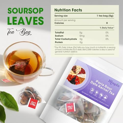 MQUPIN Sleeping Tea, Herbal Tea With Sour Jujube Seed, Lily & Poria Tea Bags - 12Count, 5g/Bag | Natural Sleep Support, Stress Relief & Calming Herbal Blend | Caffeine-Free