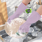 Reusable Kitchen Dishwashing Gloves - 3 Pairs Rubber Household Cleaning Gloves, Flexible and Durable & Non-slip Cleaning Gloves, Great for Kitchen, Laundry, Bathroom (S, Purple+Brown+Blackish Green)