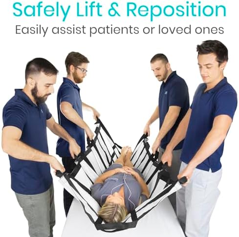 Vive Transfer Blanket with Handles 77” x 38.5” - Bed Positioning Pad, Straps - Reusable, Washable Patient Lifting Device Body Lift, Turning, Sliding Moving - Caregiver, Family Aid, Bedridden, Elderly