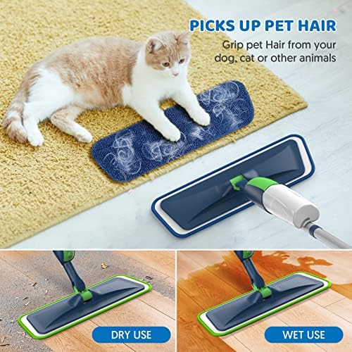 Spray Wet Mops for Hardwood Floor Cleaning: MEXERRIS Floor Mop with 5 Washable Pads for Swiffer Powermop & 2 Refillable Bottles - Home Commercial Dust Dry Mops for Wood Laminate Vinyl Tiles Ceramic