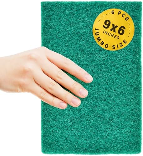 DecorRack 6 X-Large Scouring Pads 9" x 6" Extra Large Dish Pad for Heavy Duty Cleaning, 100% Bigger Than Standard Size (6 Pack)