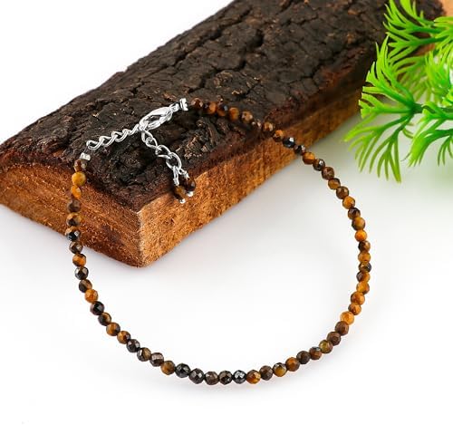 Natural Tiger Eye Crystals Bracelet, 3mm Best Grade Micro Cut Beads, Chakra Healing Gemstone Jewelry 8 inch