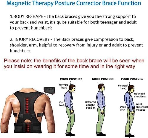 Magnetic Therapy Back Brace Posture Corrector Men's Women's Fully Adjustable Full Back Support Brace Shoulder Lumbar Support Relieves Neck, Back And Spine Pain(Large)