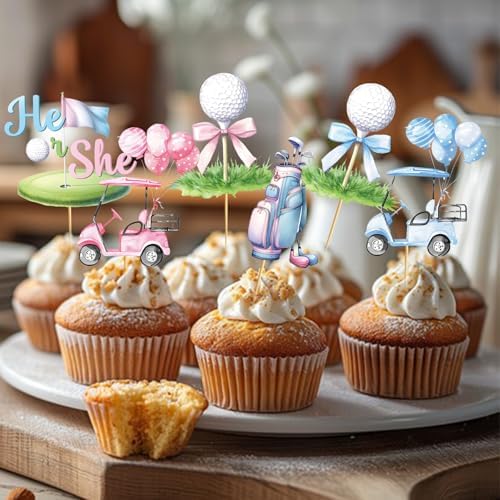 Golf Gender Reveal Cupcake Toppers Golf Gender Reveal Decorations Golf Balls Cake Decorations