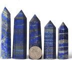 Angelstones Natural Lapis Gemstone Healing Crystal Hexagonal Pointed Reiki Chakra Faceted Prism Wand Carved Stone Figurine Home Decor