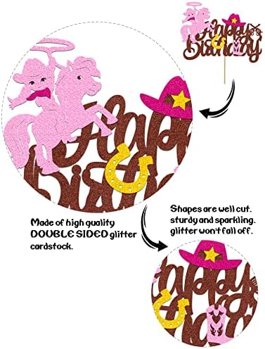 Cowgirl Cake Topper Western Happy Birthday Decorations Glitter Cowgirl Theme Cake Toppers Decorations for Girls Horse Cake Toppers Girl Birthday Party Supplies for Baby Shower