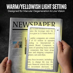 MagniPros 5X [Rechargeable] Large Ultra Bright LED Page Magnifier with Anti-Glare Lens & 3 Stepless Color Light Modes to Relieve Eye Strain-Ideal for Reading Small Prints, Low Vision and Seniors