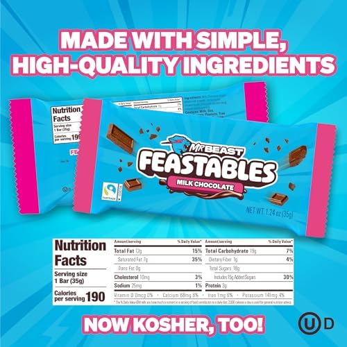MrBeast Feastables Milk Chocolate Bar, Full Size, 24 Count, Smooth & Creamy Milk Chocolate Candy, Fairtrade Cocoa, 1.24oz Each