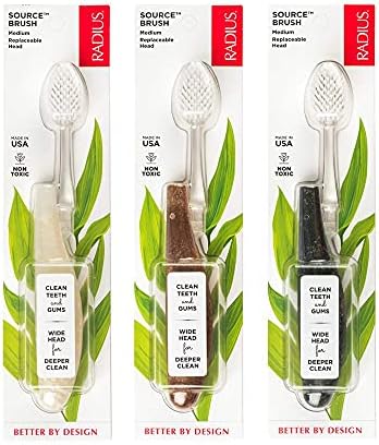 RADIUS Toothbrush Source Floss Brush BPA Free & ADA Accepted Improve Gum Health & Reduce Gum Issues - Medium - Cornstarch/Hemp/Money - Pack of 3