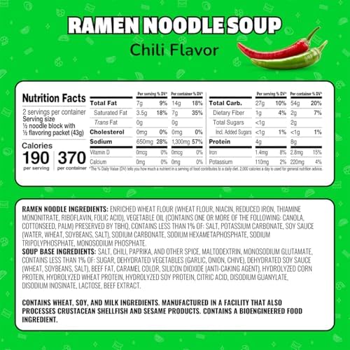 Maruchan Ramen Chili, Instant Ramen Noodles, Ready to Eat Meals, 3 Oz, 24 Count