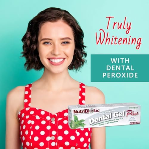 NutriBiotic – Dental Gel Plus, Truly Whitening, Wintergreen, 4.5 Oz | with GSE, Aloe, Vitamin C, Baking Soda & Dental Peroxide | Support Healthy Teeth & Gums | Fluoride-Free