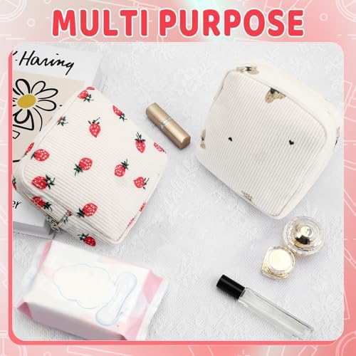 2Pcs Small Makeup Pouch Period Bag Mini Makeup Bag for Women Teens Cute Sanitary Napkin Storage Bags Corduroy Small Pouch for Pads Purse Portable Cosmetic Bags Period Pouches Aesthetic Gifts D