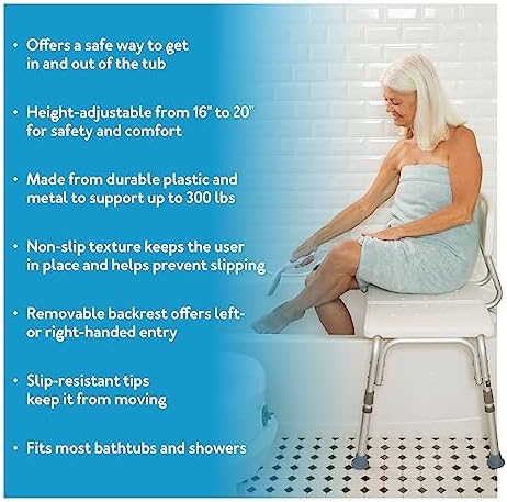 Carex Shower Bench and Shower Chair For Elderly and Disabled with Height Adjustable Legs, Tub Bench Converts to Right or Left Hand Entry, Shower Chair For Bathtub