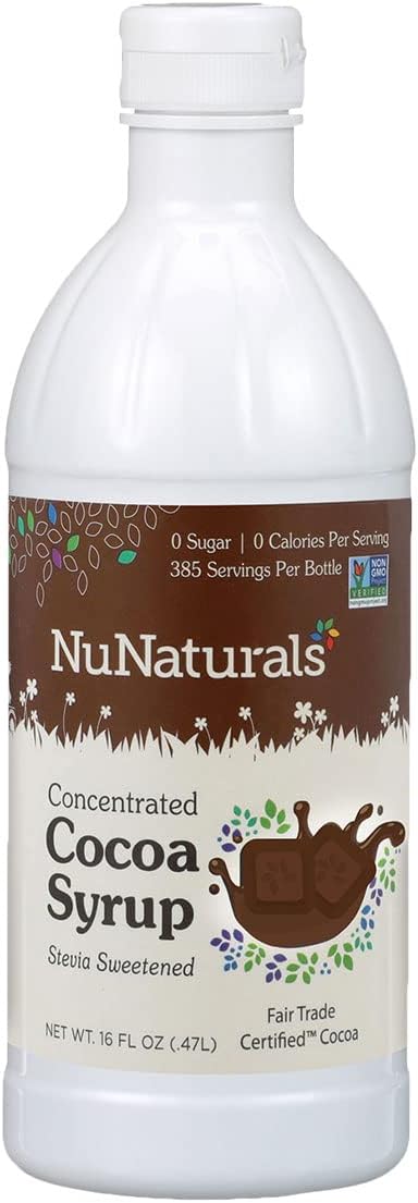NuNaturals Stevia Syrup, Sugar-Free Sweetener, Plant-Based Sugar Substitute, Zero Calorie, Chocolate Flavor Syrup, 16 oz