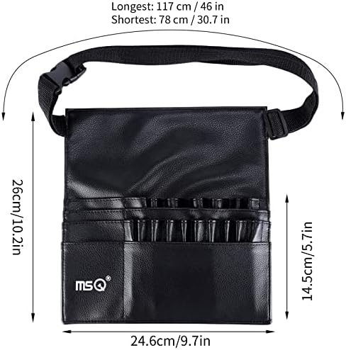 MSQ 23 Pockets Professional Cosmetic Makeup Brush Bag with Adjustable Artist Belt Strap Multi Pockets PU Leather Portable Cosmetic Brush Holder Organizer (Brush Not Included)